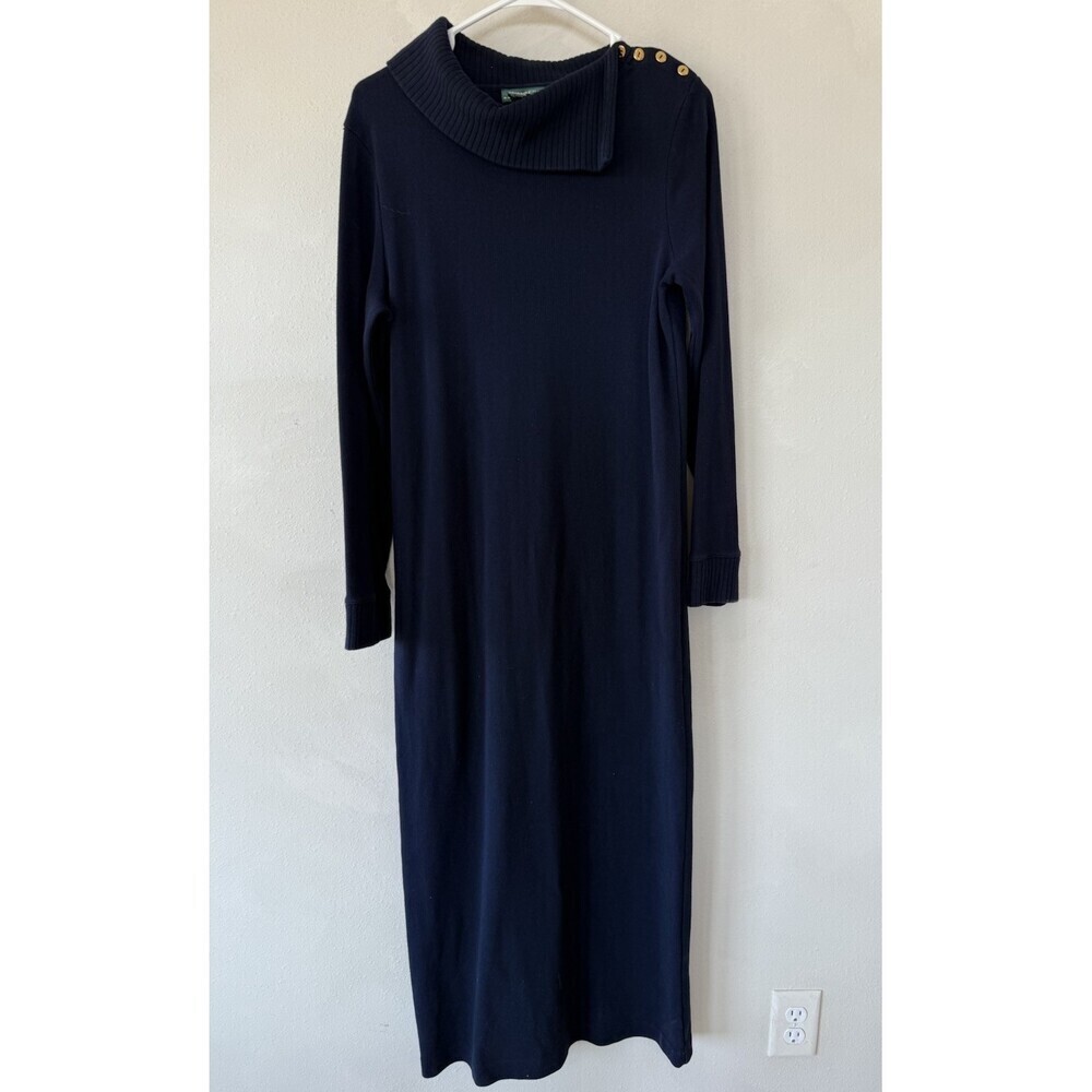 Ralph Lauren womens Medium Knit Long Sleeve Navy Blue Maxi Dress Straight